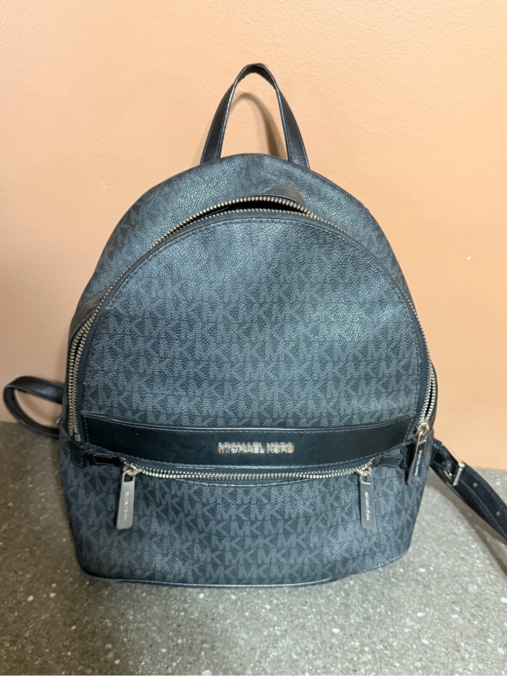 Michael Kors Black and Gold MK Monogram Backpack